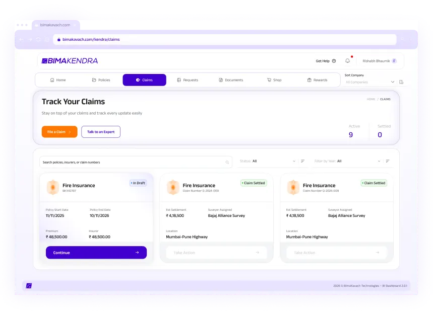 Claims Management dashboard