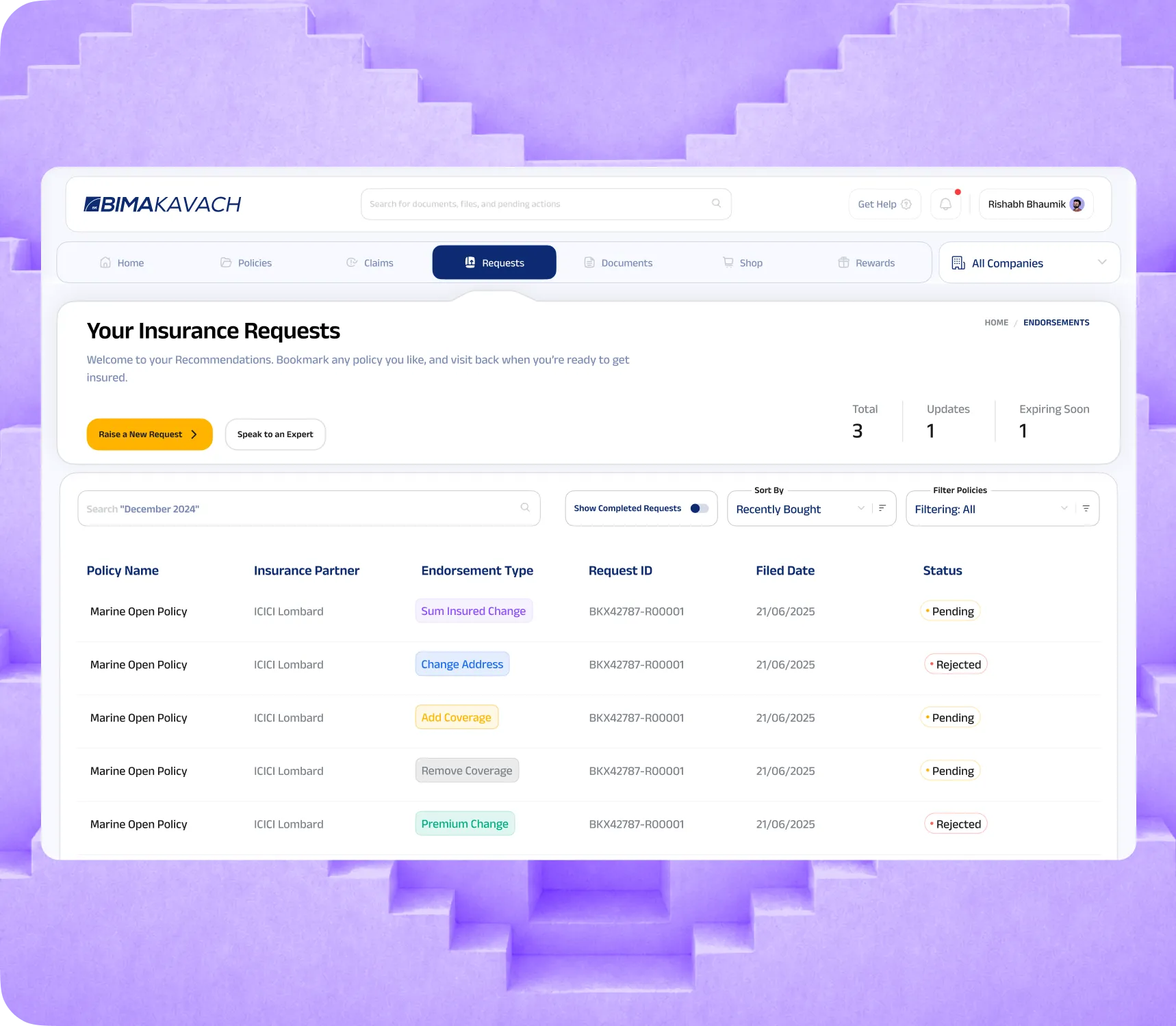 Endorsement Management dashboard